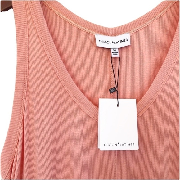 GIBSON LATIMER NWT Hi Low Ribbed Knit  Sleeveless Top in Peach Size Medium - Picture 3 of 13